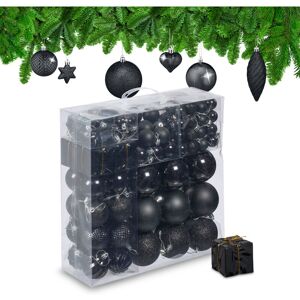Relaxdays - Christmas Baubles, Set of 110, Glittery, Matt & Shiny Ornaments, Plastic Decorations, HxD: 9 x 8 cm, Black