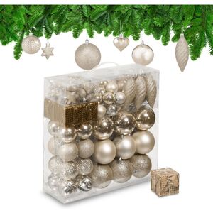 Relaxdays - Christmas Baubles, Set of 110, Glittery, Matt & Shiny Ornaments, Plastic Decorations, HxD: 9 x 8 cm, Champagne