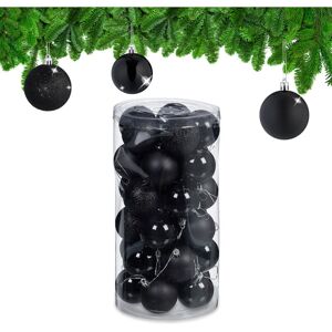 Relaxdays - Christmas Bauble Set of 30, Glittery, Matt & Shiny Ornaments, Plastic Xmas Tree Balls, HxD: 7 x 6 cm, Black