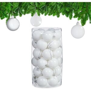 Relaxdays - Christmas Bauble Set of 30, Glittery, Matt & Shiny Ornaments, Plastic Xmas Tree Balls, HxD: 7 x 6 cm, White