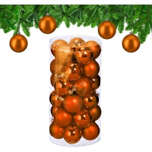 Relaxdays - Christmas Bauble Set of 30, Glittery, Matt & Shiny Ornaments, Plastic Xmas Tree Balls, HxD: 7 x 6 cm, Orange