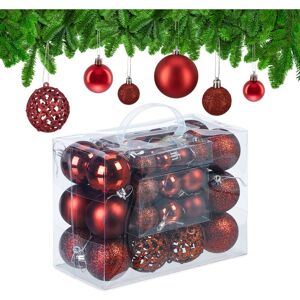 Relaxdays - Christmas Bauble Set of 50, Glittery, Matt & Shiny Ornaments, Plastic Xmas Tree Balls, ø: 3, 4 & 6 cm, Red