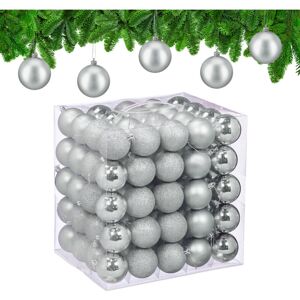 Relaxdays - Christmas Baubles, Set of 100, Tree Ornaments, Holiday Decorations, Plastic, Shatterproof, 6 cm, Silver