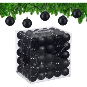 Relaxdays - Christmas Baubles, Set of 100, Tree Ornaments, Holiday Decorations, Plastic, Shatterproof, 6 cm, Black