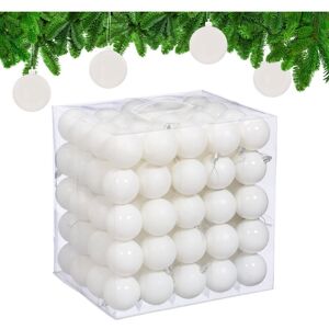 Relaxdays - Christmas Baubles, Set of 100, Tree Ornaments, Holiday Decorations, Plastic, Shatterproof, 6 cm, White