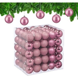 Relaxdays Christmas Baubles, Set of 100, Tree Ornaments, Holiday Decorations, Plastic, Shatterproof, 6 cm, Pink