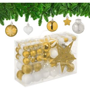 Relaxdays - Christmas Ornaments, Set of 101, Glittering, Tree Decorations, Baubles & Stars, Plastic, Traditional, Gold