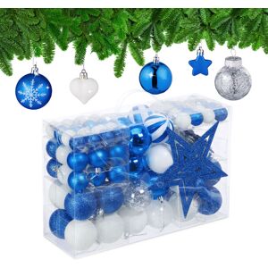 Relaxdays - Christmas Ornaments, Set of 101, Glittering, Tree Decorations, Baubles & Stars, Plastic, Traditional, Blue