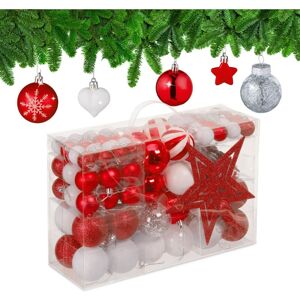 Relaxdays - Christmas Ornaments, Set of 101, Glittering, Tree Decorations, Baubles & Stars, Plastic, Traditional, Red