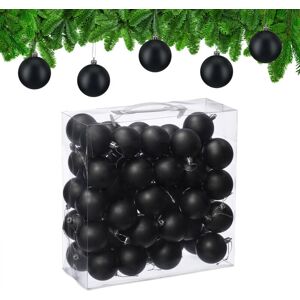 Relaxdays - Christmas Baubles, Set of 50, Tree Ornaments, Holiday Decorations, Plastic, Shatterproof, 6 cm, Matte, Black