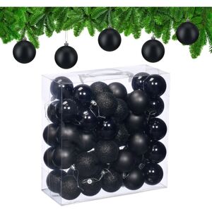 Relaxdays - Christmas Baubles, Set of 50, Tree Ornaments, Holiday Decorations, Plastic, Shatterproof, 6 cm, Black