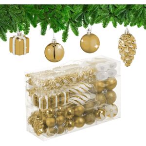 Relaxdays - Christmas Ornaments, Set of 72, Glittering, Tree Decorations, Baubles & Cones, Plastic, Hearts & Boots, Gold