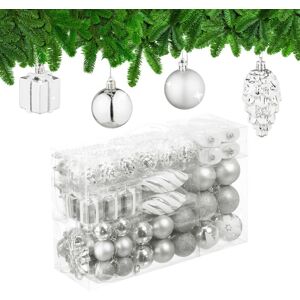 Relaxdays Christmas Ornaments, Set of 72, Glittering, Tree Decorations, Baubles & Cones, Plastic, Hearts & Boots, Silver