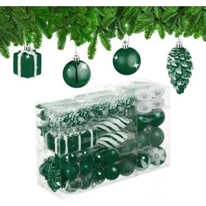 Relaxdays - Christmas Ornaments, Set of 72, Glittering, Tree Decorations, Baubles & Cones, Plastic, Hearts & Boots, Green