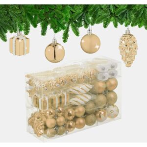 Relaxdays - Christmas Ornaments, Set of 72, Glittering, Tree Decorations, Baubles & Cones, Plastic, Hearts, Champagne