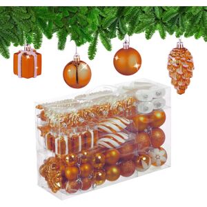 Relaxdays - Christmas Ornaments, Set of 72, Glittering, Tree Decorations, Baubles & Cones, Plastic, Hearts & Boots, Orange