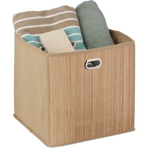 Set of 2 Bamboo Storage Baskets, Bathroom Organiser, Cube, Tall Box, HxWxD 31 x 31 x 31 cm, Folding, Natural - Relaxdays