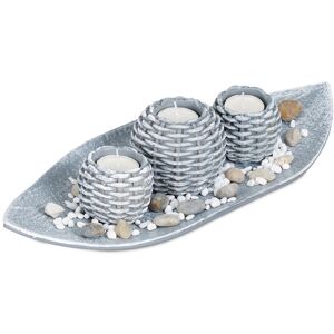 Relaxdays - Decorative Candle Set, Tealight, Tray, Decorative Pebbles, Round Holders, Braided Design, 38.5 cm, Silver
