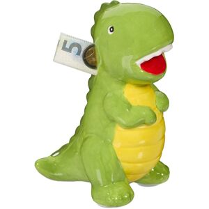 RELAXDAYS 2 x dinosaur money box, fun design, ceramic piggy bank, opening at base, HWD: 19x10x15.5 cm, green