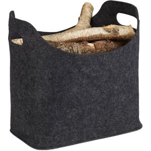 Set of 2 Relaxdays Felt Firewood Baskets, HxWxD: 39.5 x 40 x 23 cm, 2 Handles, Foldable, Newspaper Holder, Anthracite