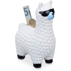 Relaxdays - Set of 10 Lama with Sunglasses Savings Banks, Great Gift Decoration, Ceramic Piggy Bank, 15.5x11x6cm, White