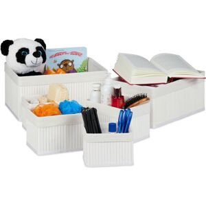 Relaxdays Set of 6 Bamboo Storage Baskets, Various Sizes, Shelves Organiser, Fabric Cover, Square, Decorative, White