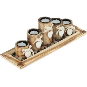 Relaxdays - Tealight Holder Set with Tray & Pebbles, 39.5 cm, Table Centrepiece, Lounge & Dining Room, 5 Candles, Brown