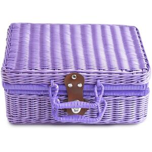 TLILY Retro Imitation Rattan Picnic Basket Woven Suitcase Hand Photography Props Home Decoration Storage Light