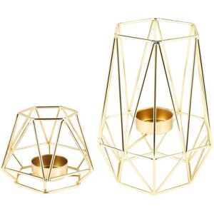 Tlily - Set of 2 Gold Geometric Metal Tealight Candle Holders Decorations