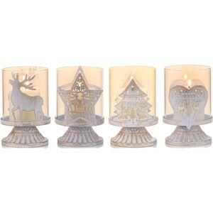 Linghhang - Set of 4 White Metal Candlestick Holders Pillar Candle Holders, Hurricane Distressed Candlestick Holders Favor Pieces for Christmas Table