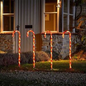 SAMUEL ALEXANDER Set of 4 XL Light up Red & White Stripe Christmas Candy Cane Garden Stakes with LEDs