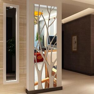 Linghhang - Silver 100x28CM Tree Branches 3D Mirror Wall Sticker, Self-Adhesive Removable Acrylic Mirror Wall Sticker, Wall Art Stick for Home Living