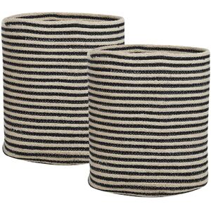 Beliani - Set of 2 Braided Cotton Storage Laundry Baskets Bins Beige and Black Yerkoy