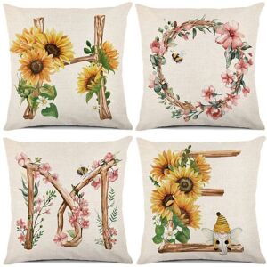 Tlily - Spring Pillow Covers 18X18 Set of 4, Cushion Case Spring Decorations Farmhouse Throw Pillow Covers, Home Decor