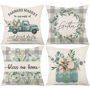 TLILY Spring Pillow Covers 18X18 Set Of 4 Farmhouse Throw Decorations Cushion Case for Home Decor