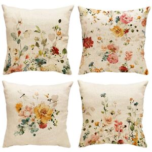 Tlily - Spring Pillow Covers 18X18 Set Of 4 Farmhouse Throw Decorations Floral Cushion Case for Home Decor