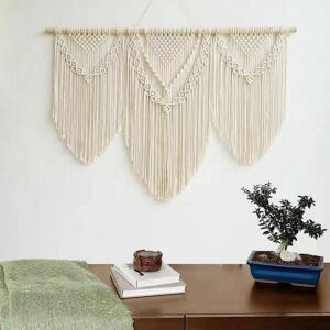 DEWDAT Wall Hanging Large Boho Chic Woven Tapestry Leaf Tassel Art Cotton Rope Bohemian Macrame Wall Decor for Bedroom Living Room Apartment Backdrop