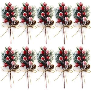 YMYNY 10 Pieces 20 cm Long Red Christmas Berry Stems - Small Artificial Christmas Sticks and Sprays with Pine Cones, Holly, Christmas Berries, Floral YMYNY 10 Pieces 20 cm Long Red Christmas Berry Stems - Small Artificial Christmas Sticks and Sprays with Pine Cones, Holly, Christmas Berries, Floral
