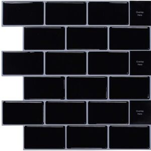 Tinor - 10-Pieces 3D Wall Tile Sticker Self-Adhesive Backsplash for Kitchen Black (30.5x 30.5cm) npterbl Tinor - 10-Pieces 3D Wall Tile Sticker Self-Adhesive Backsplash for Kitchen Black (30.5x 30.5cm) npterbl