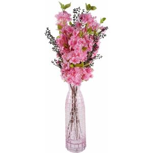 Leaf - 100cm Pink Artificial Blossom and Berries Glass Vase Leaf - 100cm Pink Artificial Blossom and Berries Glass Vase
