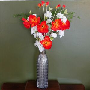 Leaf - 100cm Poppy and White Blossom Arrangement Glass Vase Leaf - 100cm Poppy and White Blossom Arrangement Glass Vase