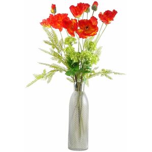 Leaf - 100cm Red Poppy and Fern Glass Vase Leaf - 100cm Red Poppy and Fern Glass Vase