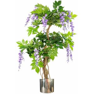 Leaf 110cm Artificial Purple Wisteria Tree with Silver Metal Planter - Artificial Tree Leaf 110cm Artificial Purple Wisteria Tree with Silver Metal Planter - Artificial Tree