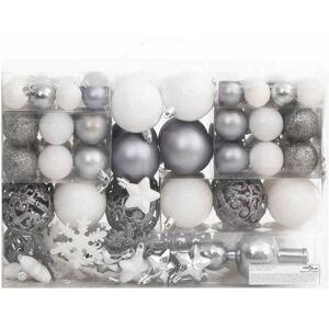111 Piece Christmas Bauble Set White and Grey Polystyrene vidaXL 111 Piece Christmas Bauble Set White and Grey Polystyrene vidaXL