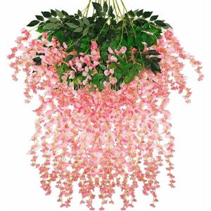 HOOPZI 12 Pack Artificial Wisteria Vines, 3.6ft Triple Stem Ratta Faux Wisteria Long Silk Flower Garland (Pink) HOOPZI 12 Pack Artificial Wisteria Vines, 3.6ft Triple Stem Ratta Faux Wisteria Long Silk Flower Garland (Pink)