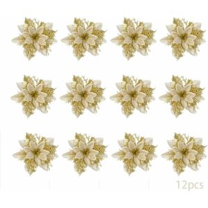 COAVAS 12 Pieces Simulation Christmas Flower, Poinsettia Christmas Flower, Christmas Flower, Christmas Tree Decoration, Artificial Christmas Flowers (Gold) COAVAS 12 Pieces Simulation Christmas Flower, Poinsettia Christmas Flower, Christmas Flower, Christmas Tree Decoration, Artificial Christmas Flowers (Gold)