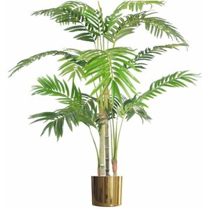 Leaf - 120cm (4ft) Realistic Artificial Areca Palm with pot with Gold Metal Planter Leaf - 120cm (4ft) Realistic Artificial Areca Palm with pot with Gold Metal Planter