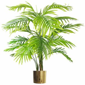 Leaf - 130cm Artificial Areca Palm Tree - Realistic with Gold Metal Planter Leaf - 130cm Artificial Areca Palm Tree - Realistic with Gold Metal Planter