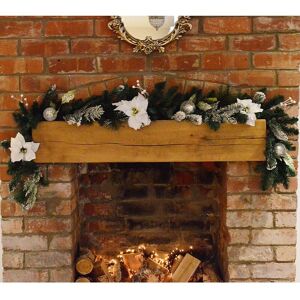 Samuel Alexander - 1.8M (6ft) White Poinsettia Christmas Garland Silver Balls Glitter Snow Flocked Samuel Alexander - 1.8M (6ft) White Poinsettia Christmas Garland Silver Balls Glitter Snow Flocked