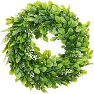 TLILY 2 Pack Artificial Boxwood Wreath Faux Artificial Green Leaves Wreath Front Door Hanging Wreath Decoration, 10 Inches TLILY 2 Pack Artificial Boxwood Wreath Faux Artificial Green Leaves Wreath Front Door Hanging Wreath Decoration, 10 Inches